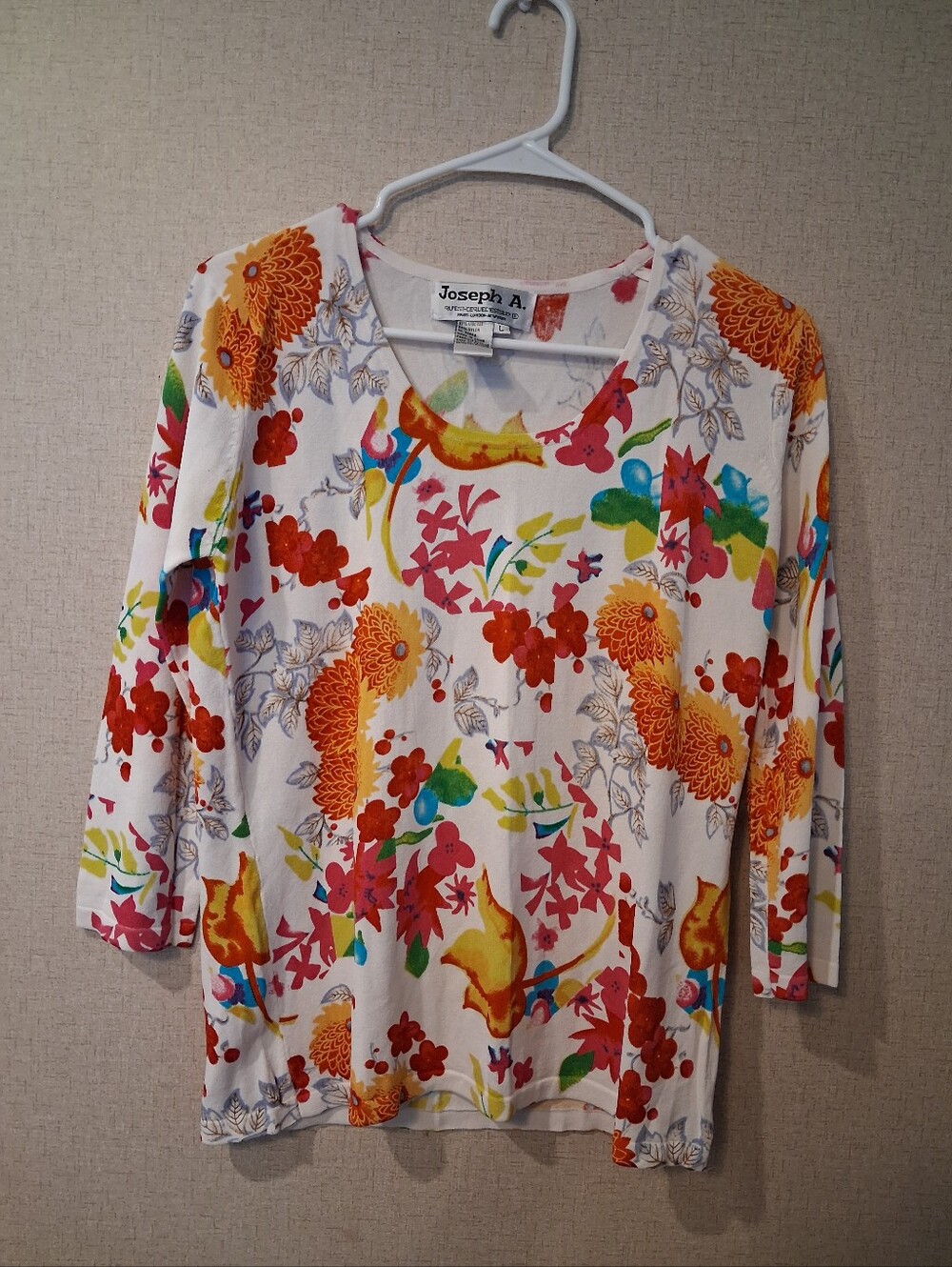 Joseph White Floral Scoop Neck Long Sleeve Top - Multi